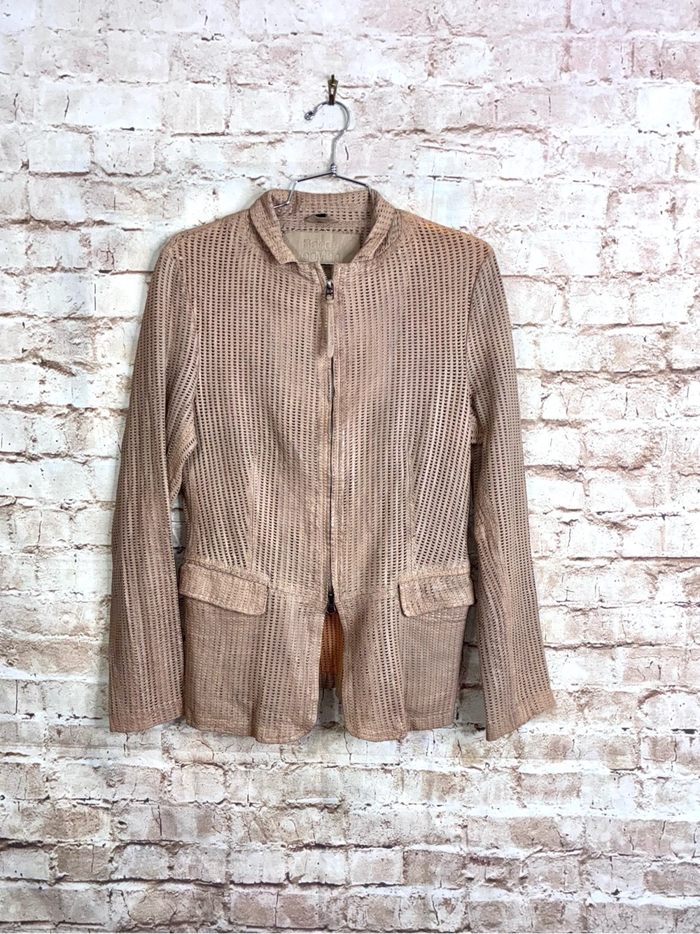 Bano eeMee Natural Cut-Away Leather Jacket Blazer Size Small in Natural Tan